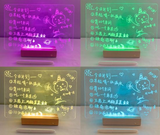 Creative Transparent Luminous Acrylic Message Board Reminder Memo Desktop Erasable Note Board Writing Board Gift