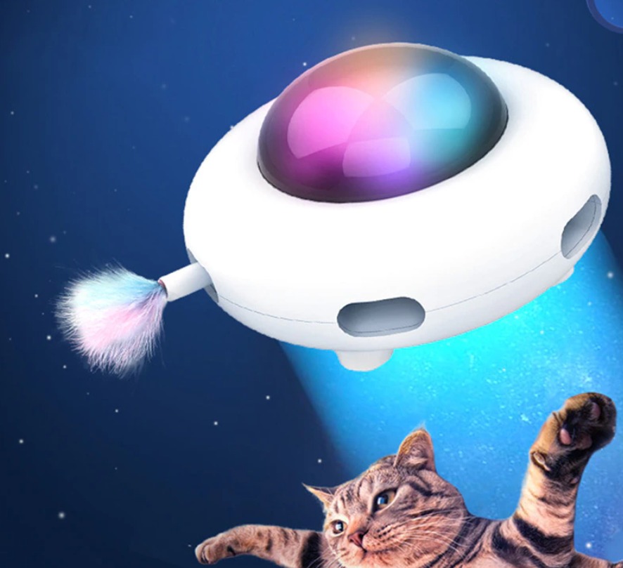 Factory Direct Selling Automatic Cat Toys Electric Intelligent Gravity Flying Saucer Ufo Self-hi Feather Stick Pet Toys