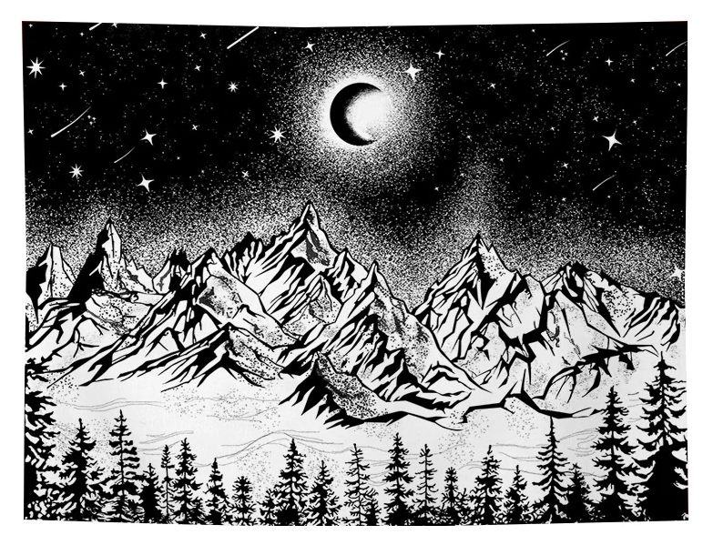 Tapestry Black and White Starry Sky Landscape Moonscape Wall Decor Backdrop Tapestry Bedroom Bedside Decor Tapestry