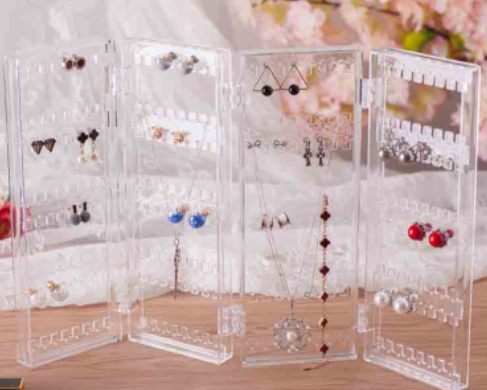 Transparent Multifunctional Ear Stud Earrings Display Stand PS Plastic Square 4 Fold Screen Jewelry Stand Necklace Jewelry Hanger