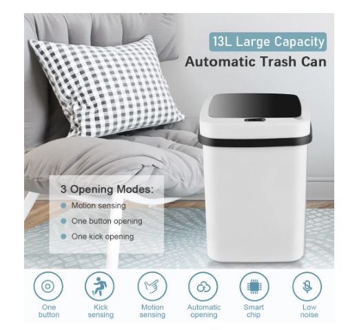 Home Automatic Induction Smart Trash Can With Cover Living Room Kitchen Bedroom Bathroom Creative Classification Trash Can