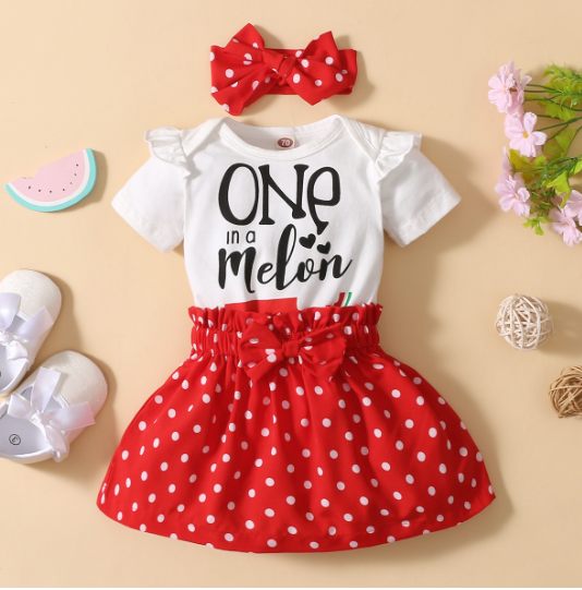 Baby Girl Graphic Ruffled Bodysuit and Polka Dot Shorts Set