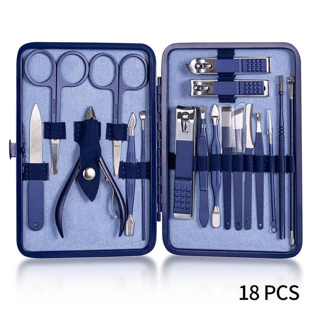 JGJ Spray Paint Craft Blue Manicure Nail Clippers 18 Sets Of Beauty Pliers Pedicure Knife Manicure Tools Beauty Set