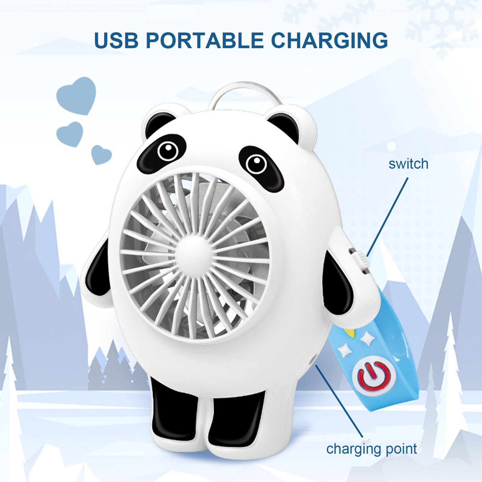 New Mini Cartoon Panda Pier Pier Small Fan Creative USB Charging Student Dormitory Office Portable Fan