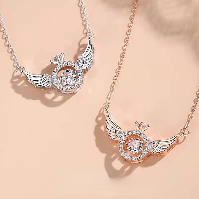 Angel Wings Beating Heart-moving Clavicle Chain Sterling Silver Niche Design High-end Simple Birthday Gift Necklace