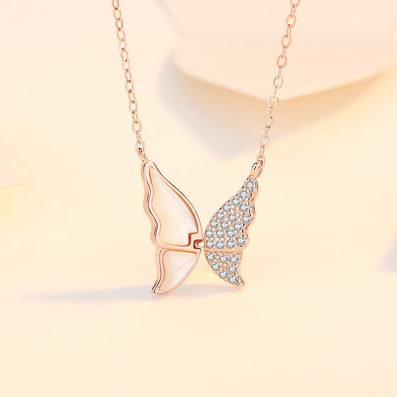 2022 New Butterfly Necklace Female Smart White Shell Pendant Sen Series All-match Micro-set Collarbone Chain Design Sense Ins Style