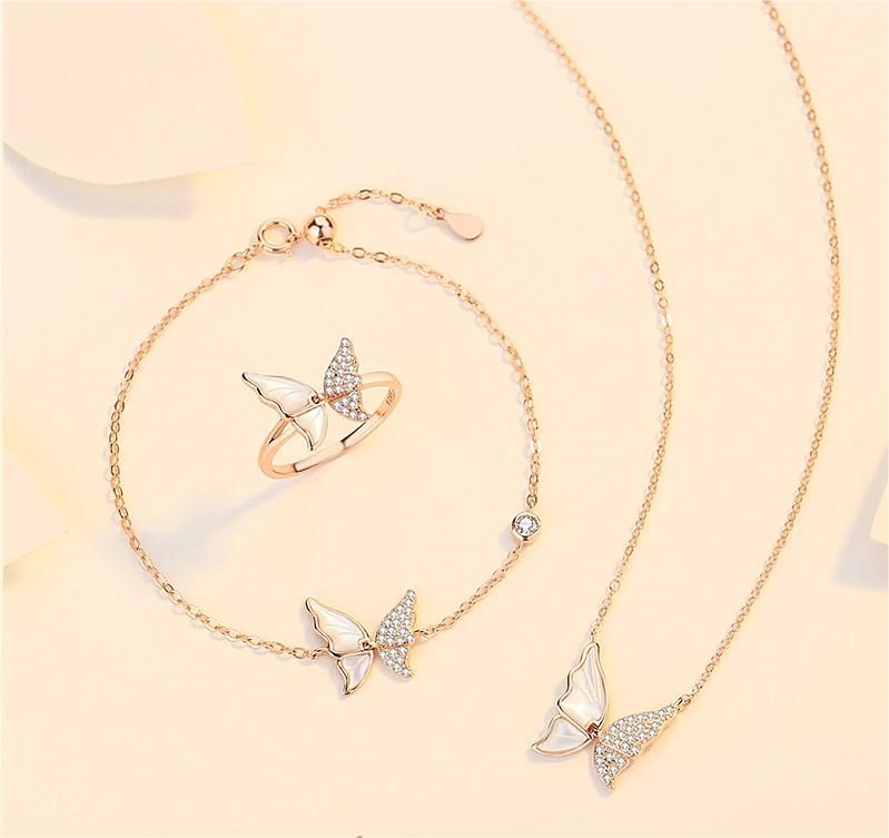 2022 New Butterfly Necklace Female Smart White Shell Pendant Sen Series All-match Micro-set Collarbone Chain Design Sense Ins Style