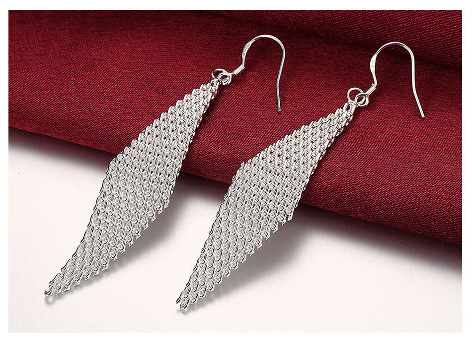Weave Long Drop Earrings Silver Pendientes Jewelry Gift