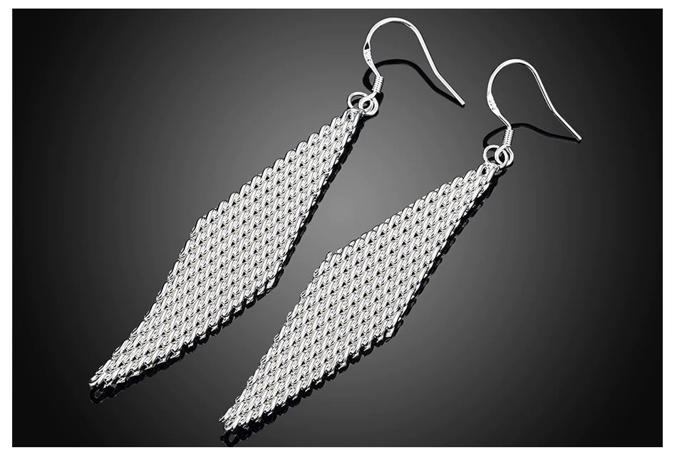 Weave Long Drop Earrings Silver Pendientes Jewelry Gift
