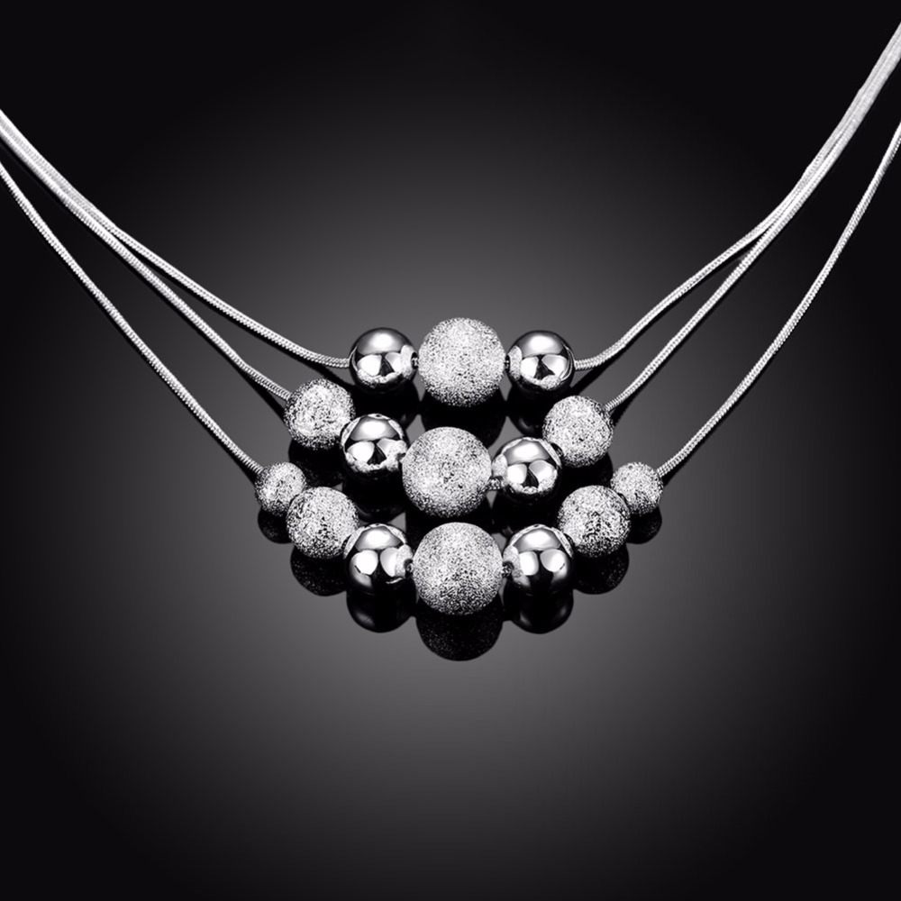 jewelry three-wire multi-bead necklace 18-inch female models spherical silver necklace