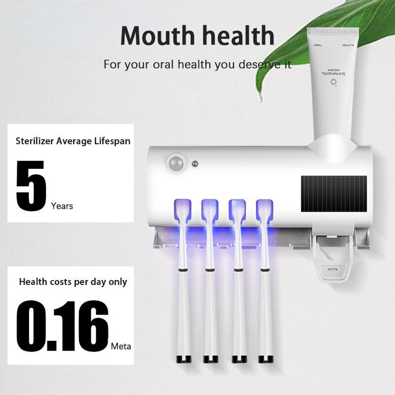 Smart UV Toothbrush Disinfection Rack Punch-free Rack Wall-mounted Toothpaste Squeezer Automatic Induction Toothbrush Holder