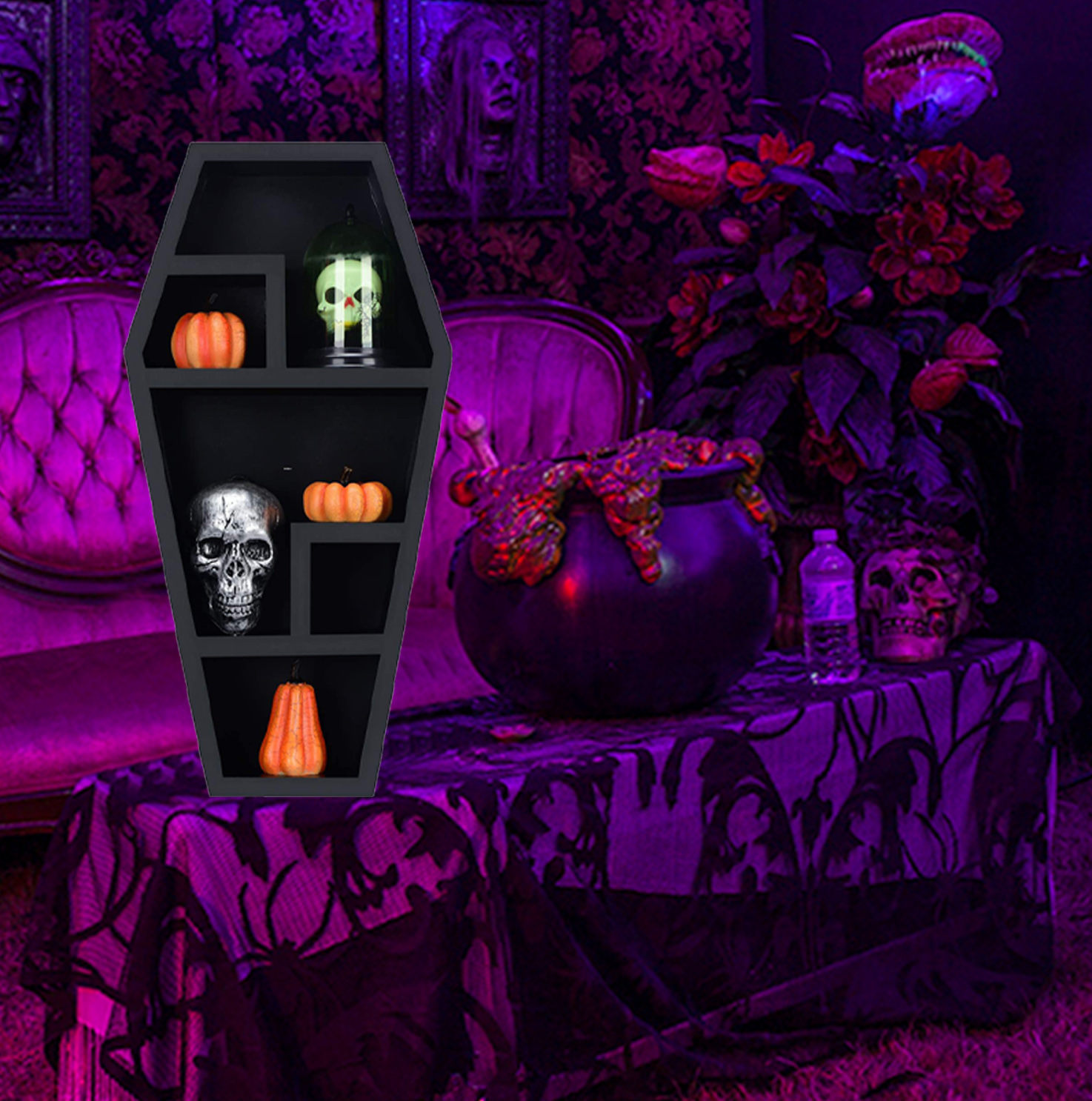 2022 New Halloween Gothic Decorative Coffin Shelf Desktop Candy Box Horror Decoration Storage Rack