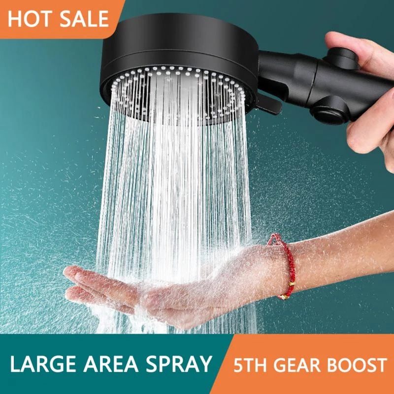 Large Water Spray Five-speed Multi-function Pressurized Shower Sprinkler Head Matte Black Large Hand-held Shower Head Set