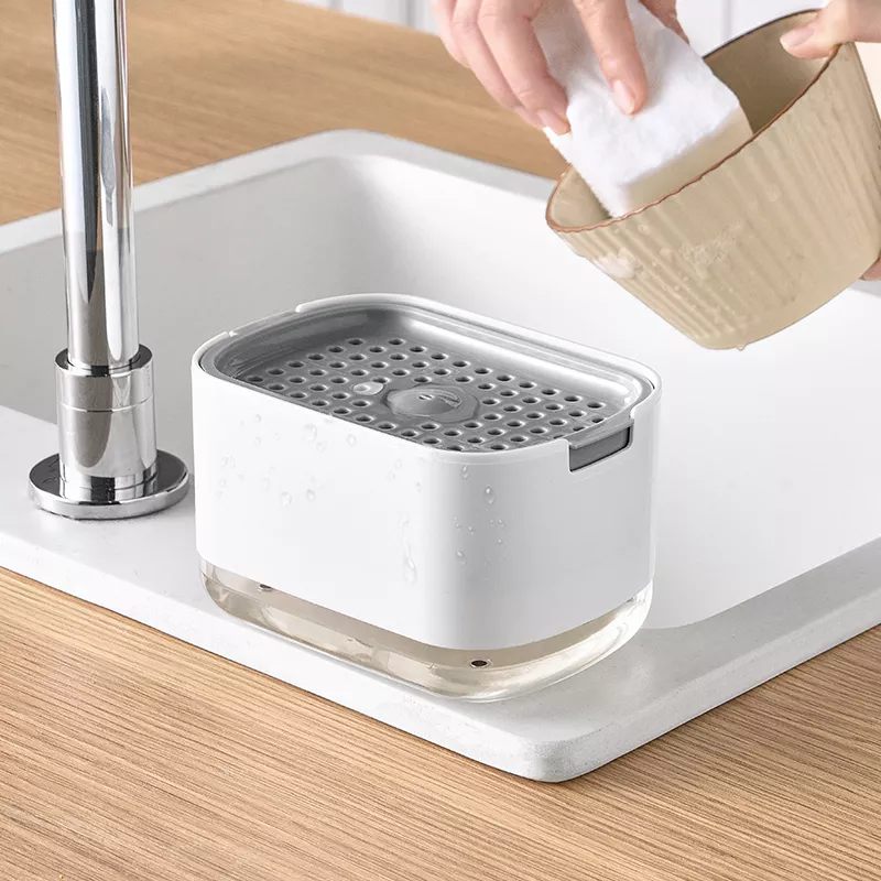 Manual Pressing Soap Box Kitchen Dishwashing Automatic Dispenser Scouring Pad Dishwashing Brush Soap Box