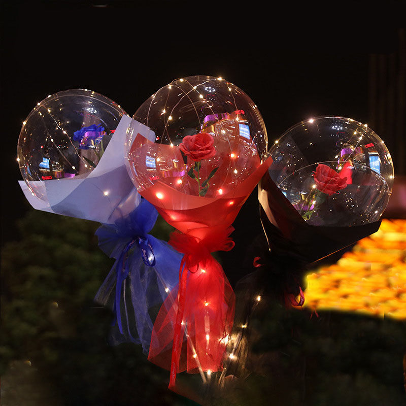 Net Red Rose Transparent Wave Ball Christmas Valentine's Day Led Luminous Couple Confession Balloon Stall Supply