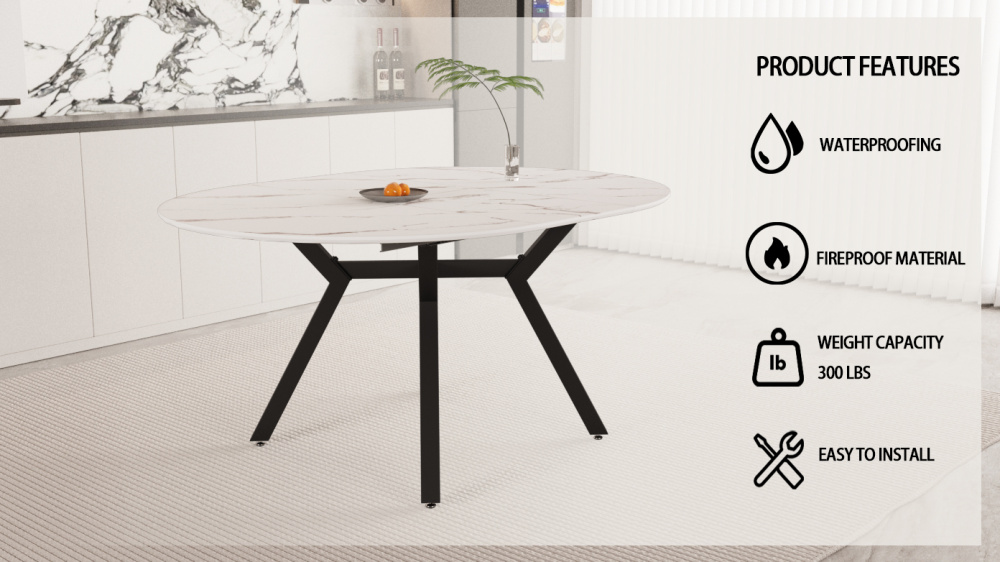 47-63 " extendable white circular dining table, 4-6 person kitchen dining table, modern coffee table with MDF tabletop and metal legs, suitable for kitchen&home 1 884328687665981bf138eda9023c940a
