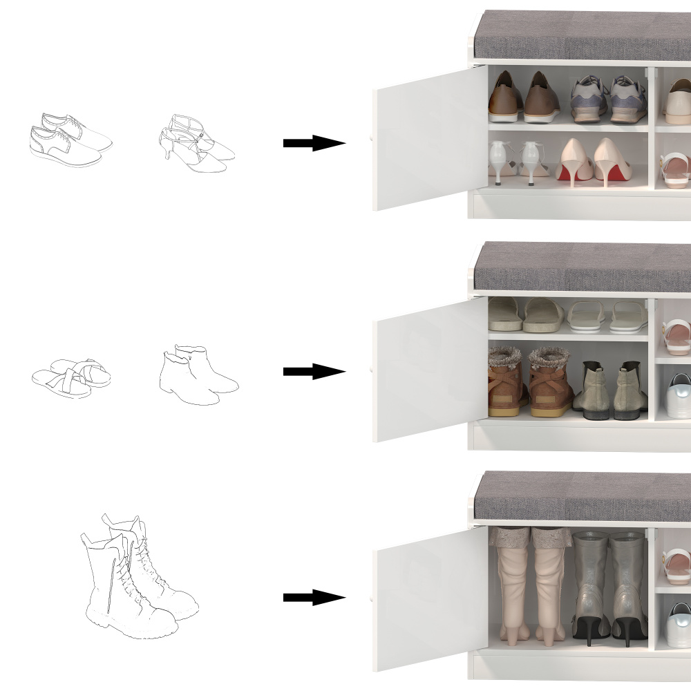 Shoe Storage Bench with 2 Door Cabinet, Entryway Bench with Shoe Storage, Shoe Bench with Cushion, Adjustable Shelves, Shoe Rack Bench for Entrance, Hallway, Bedroom, White+Gray 2 d733cf69bb66feb2d3067324408e86c9