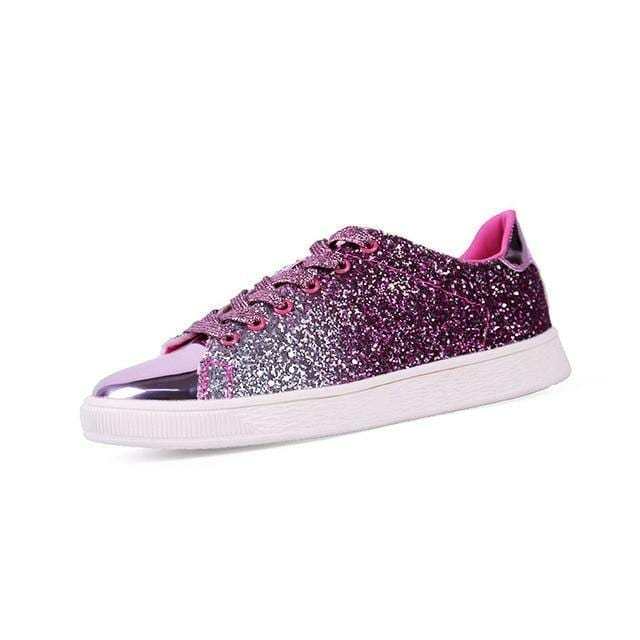 Casual Rock Glitter Sparkling Sneakers Women's White Sole Street Sneakers Shiny Encrusted Lace Up Shoes
