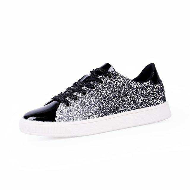 Casual Rock Glitter Sparkling Sneakers Women's White Sole Street Sneakers Shiny Encrusted Lace Up Shoes