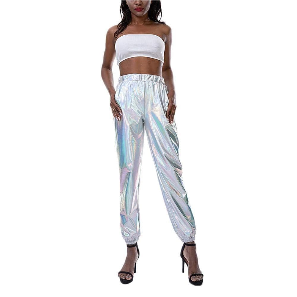 Street style tie-dye rainbow color elasticated high-waisted casual trousers and trousers