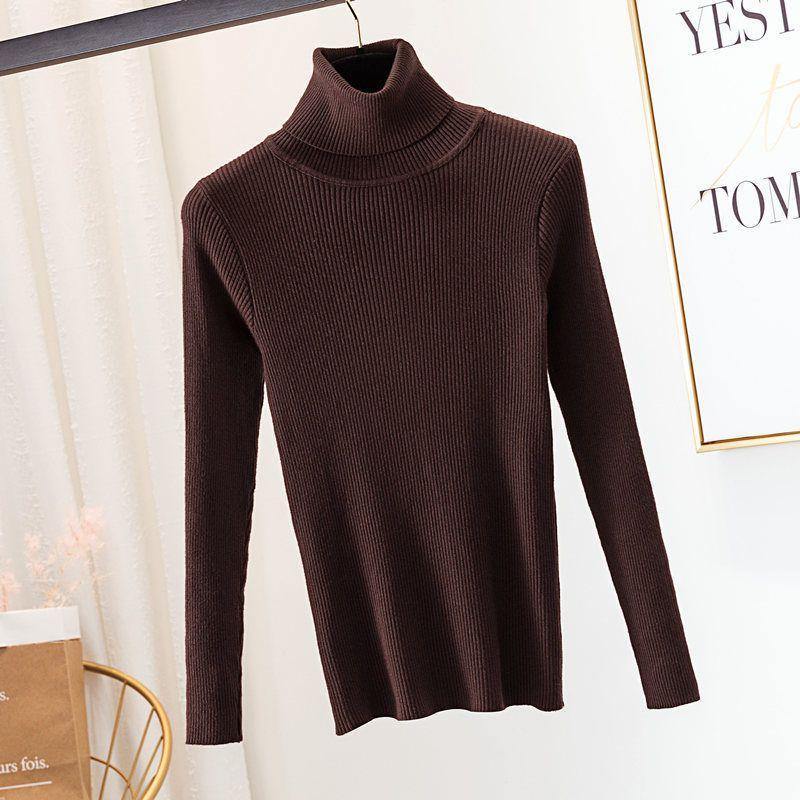Ladies Slim Long Sleeve Top Pure Color All-match Stretch Thickening Black Knitwear