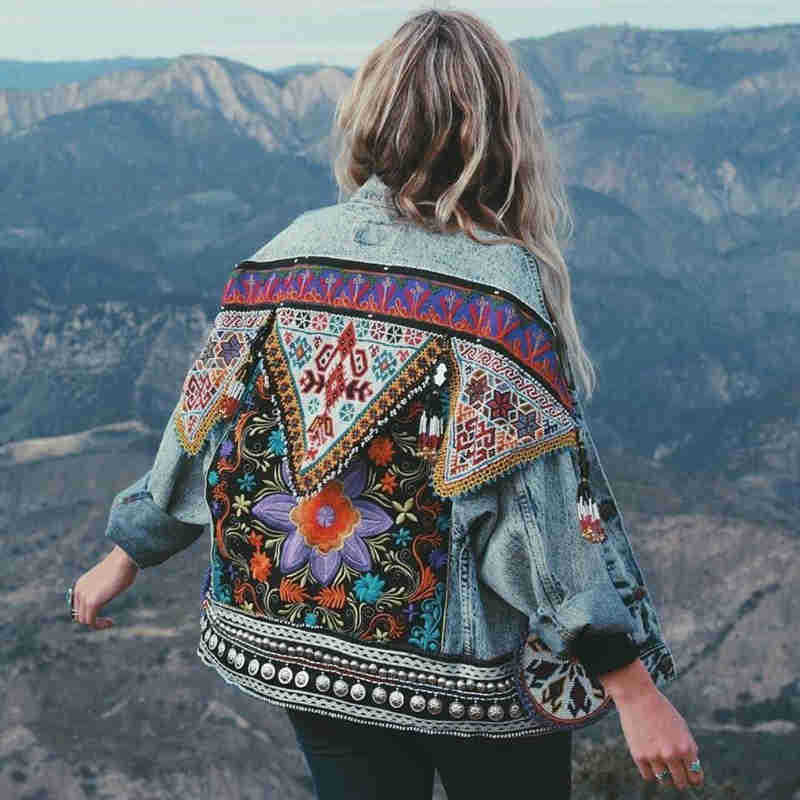 Bohemian Ethnic Vintage Embroidered Denim Women's Jacket