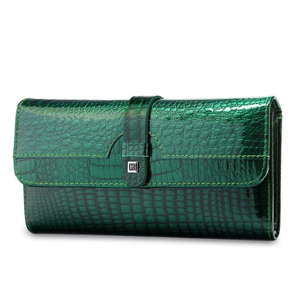 Ladies genuine leather patent leather crocodile pattern wallet