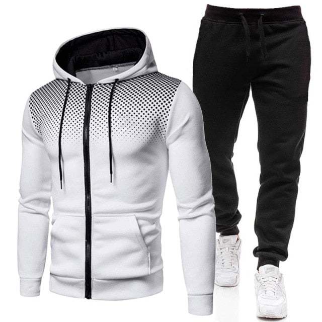 Men's Casual Fashion Solid Color Sweatshirt Long Sleeve Sports Hooded 3D Sweater Trousers Set