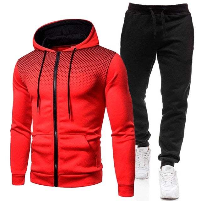 Men's Casual Fashion Solid Color Sweatshirt Long Sleeve Sports Hooded 3D Sweater Trousers Set