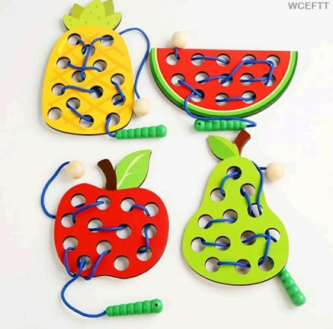 Wooden threading board fruit animal multi-function string early education toys
