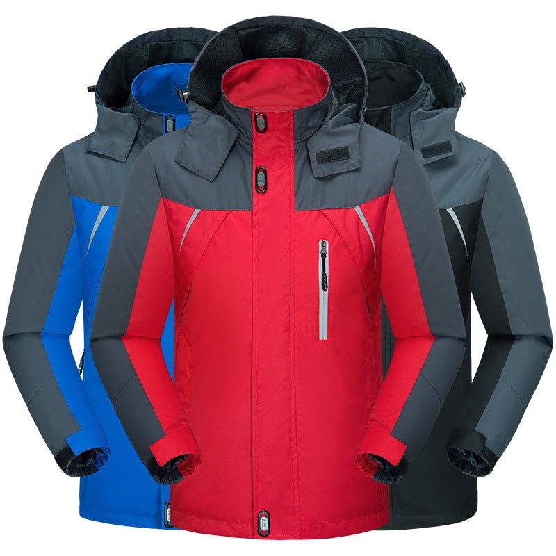 Men's Outdoor Sports Jacket Plus Fleece Warm Coat Color Matching Cotton Coat