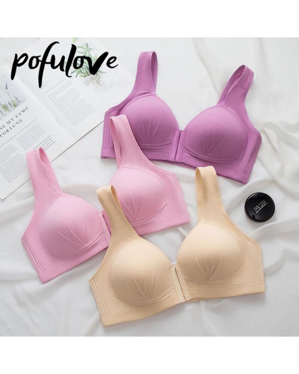 Front buckle bra Non-steel ring anti-sagging gathering side breast ladies fat mother large size breathable thin underwear