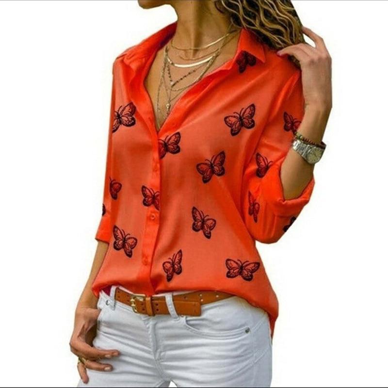 Butterfly Printing Loose Lapel Blouse
