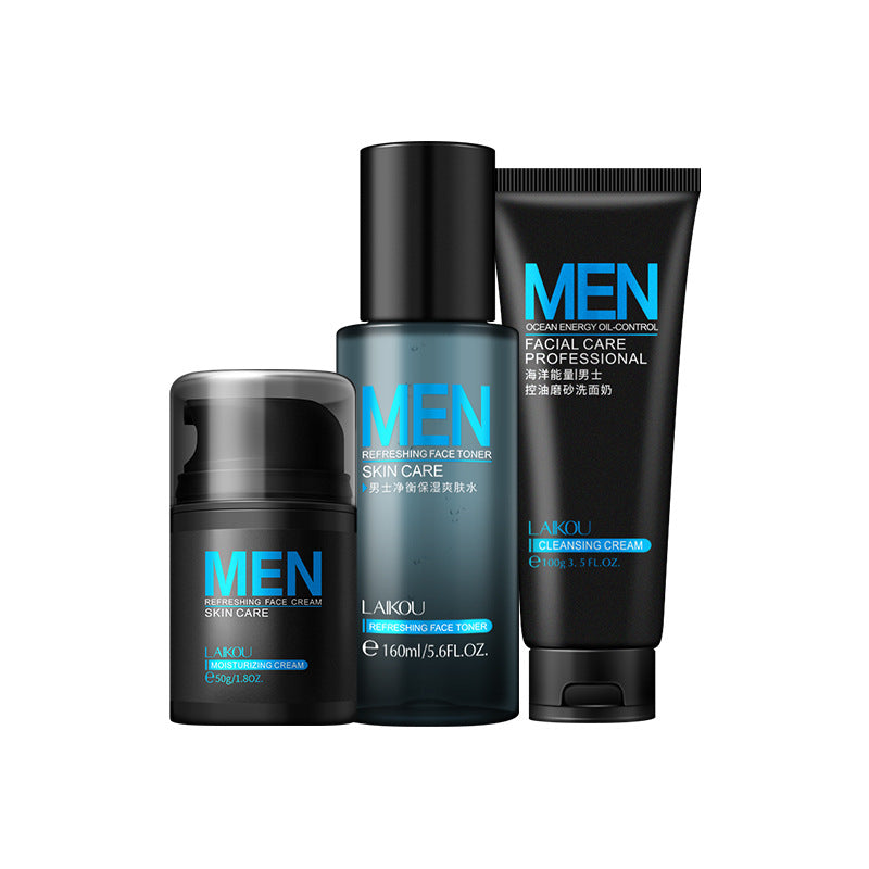 Men's Skin Care 4 piece Set Moisturizing Toner Lotion Face Cleanser