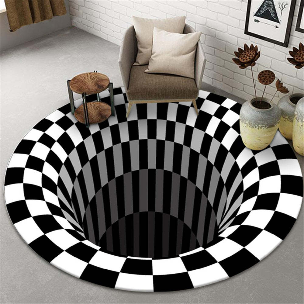 3D stereo black-and-white geometric visual illusion carpet living room bedroom coffee table mat