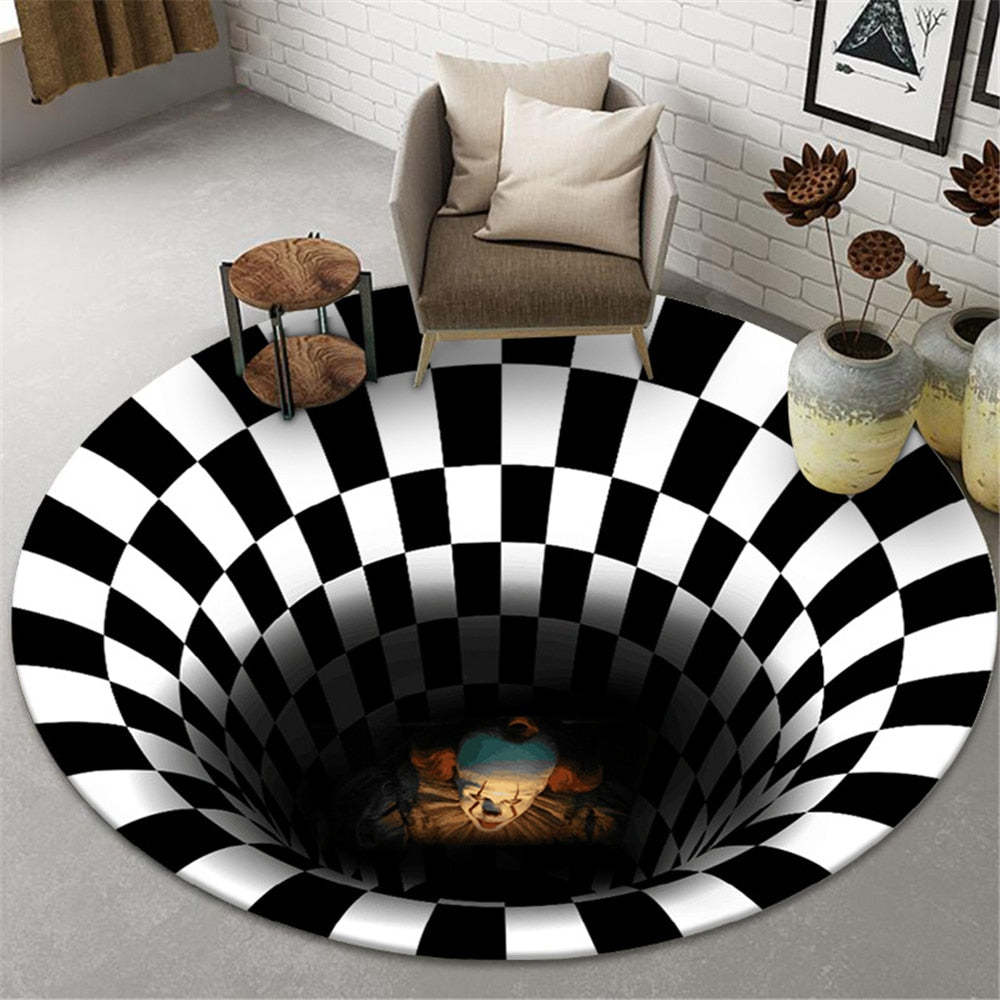 3D stereo black-and-white geometric visual illusion carpet living room bedroom coffee table mat 3D stereo black-and-white geometric visual illusion carpet living room bedroom coffee table mat