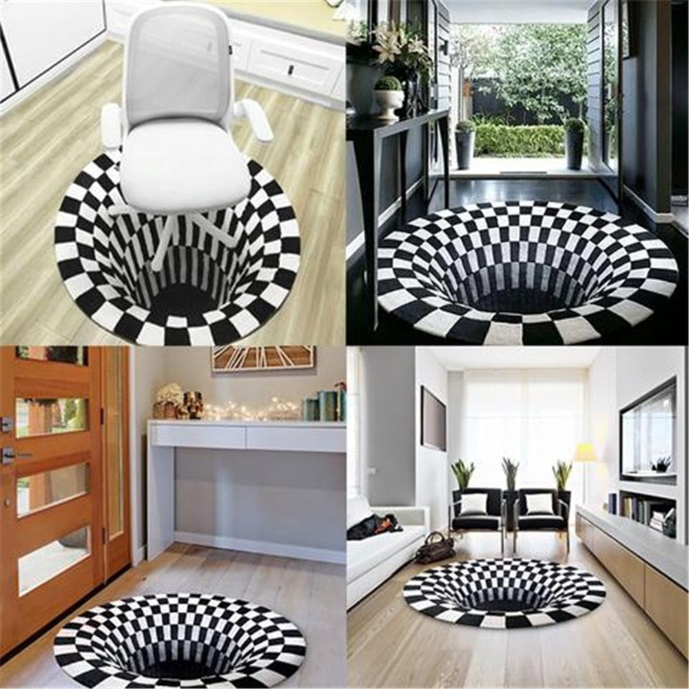 3D stereo black-and-white geometric visual illusion carpet living room bedroom coffee table mat