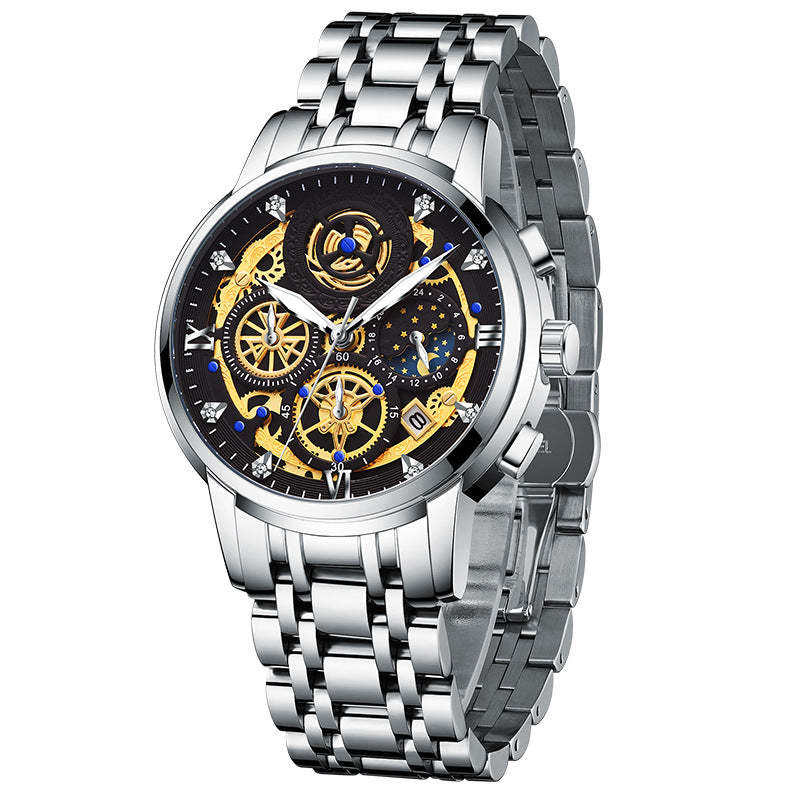 Multifunctional automatic quartz watch hollow carved men's Watch