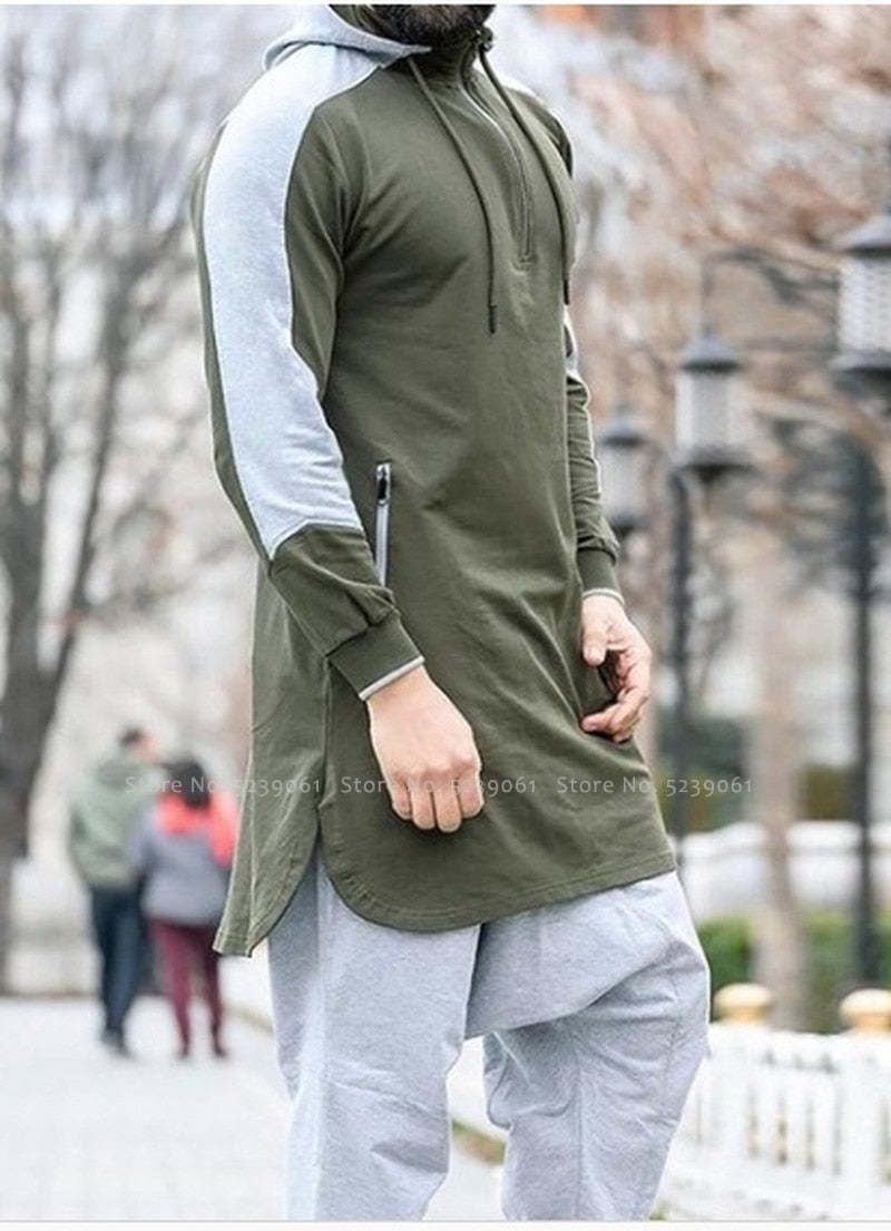 Men's Arabic Colorblock Robe Muslim Zip Pocket Sweatshirt