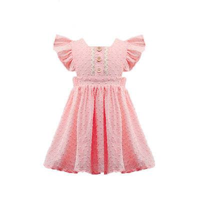 Order Status Baby Toddler Girls Pink Smocked Dot Print Flare Sleeve Dress