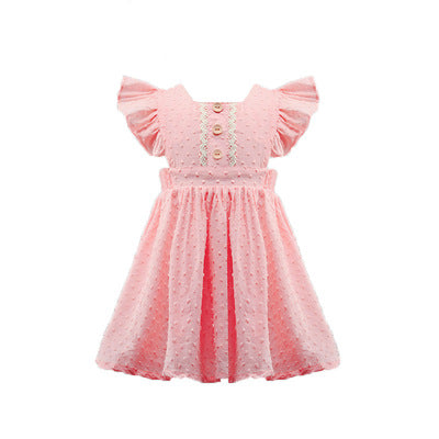 Order Status Baby Toddler Girls Pink Smocked Dot Print Flare Sleeve Dress