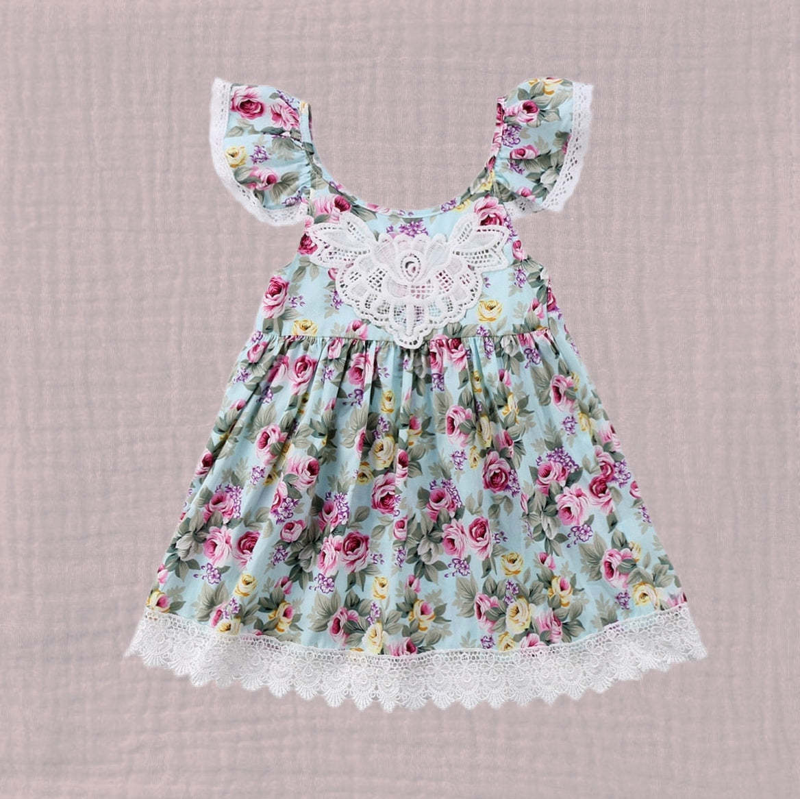 Boho Toddler Girls Floral Easter Dress Lace Detail Backless