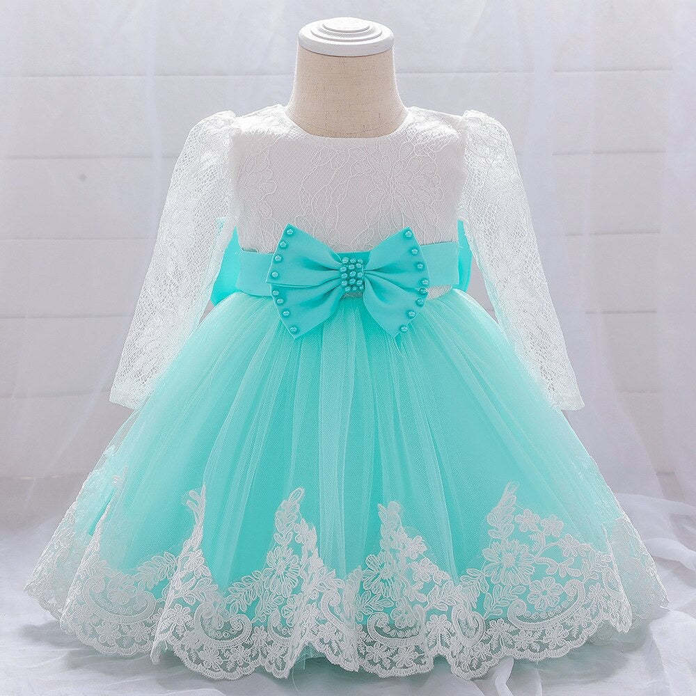 Infant Baby Girls Easter Dress Lace Embroidered & Bowknot Design