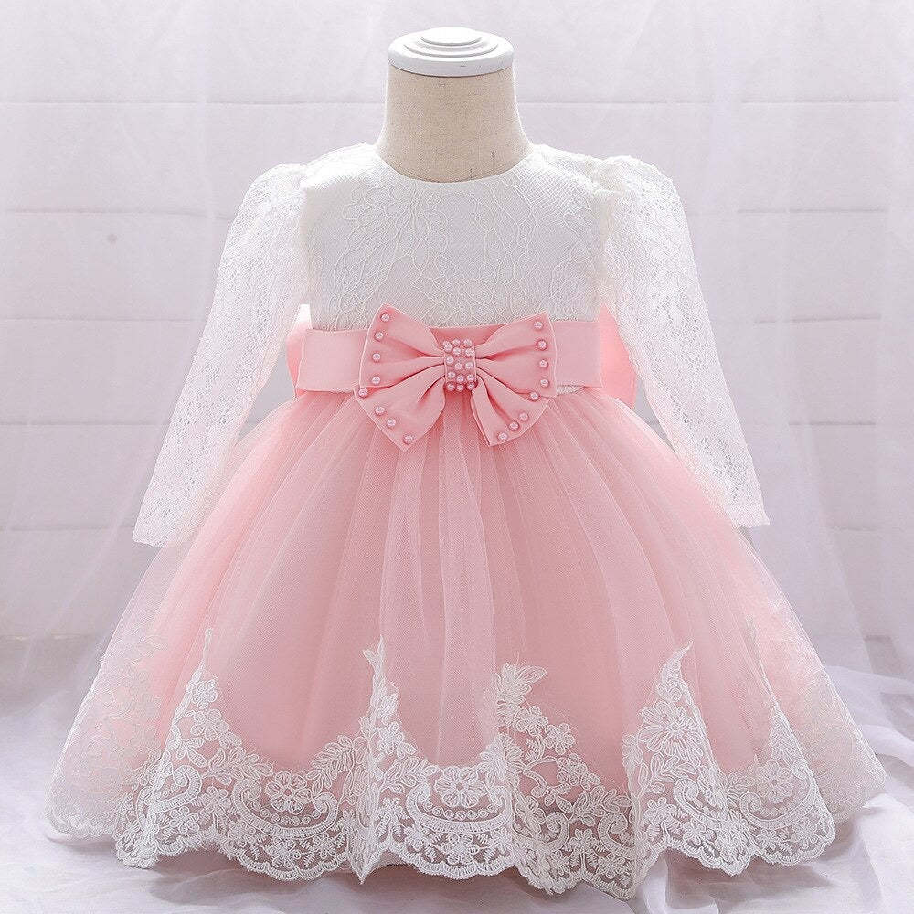 Infant Baby Girls Easter Dress Lace Embroidered &amp; Bowknot Design