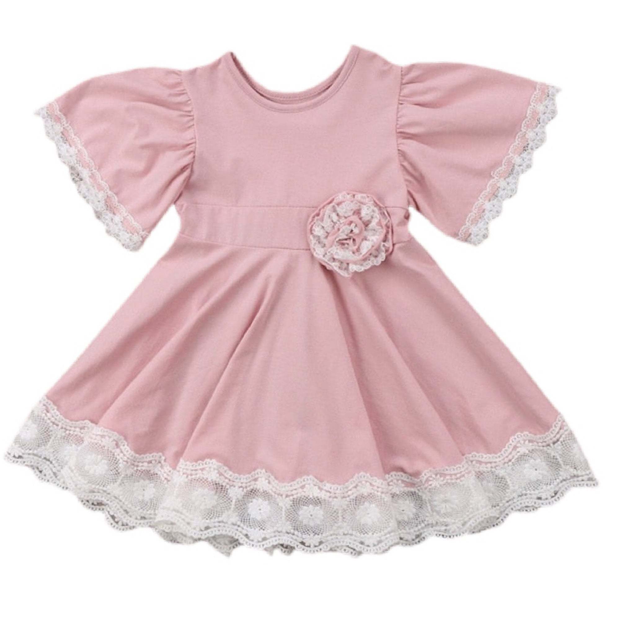 Kids Baby Girls Dress Lace Floral Party Dresses Summer Short Sleeve Round Neck Bridesmaid Girl Pink Easter Princess
