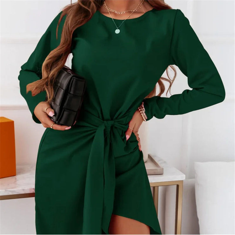 2022 Autumn And Winter New Cross-border dress European And American Women's Clothing Solid Color Slit Elegant Dress