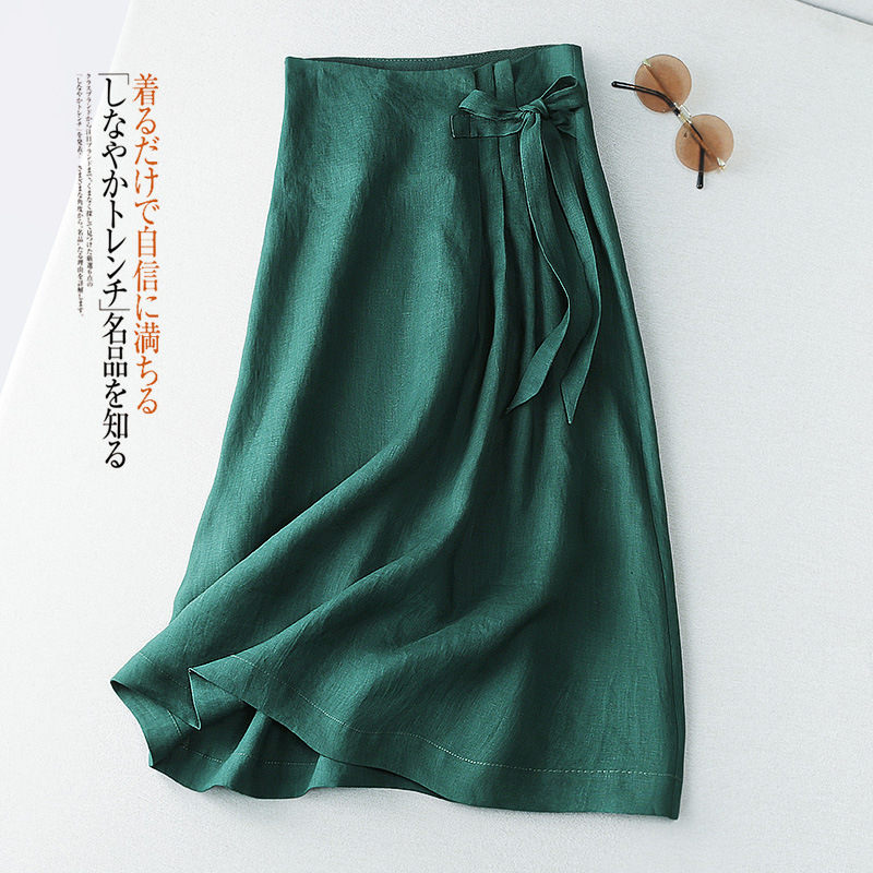 Summer Cotton And Linen Skirt Female Autumn New Style Korean Casual A-line Skirt Cotton And Linen Mid-length Skirt Literary And Large Swing Skirt