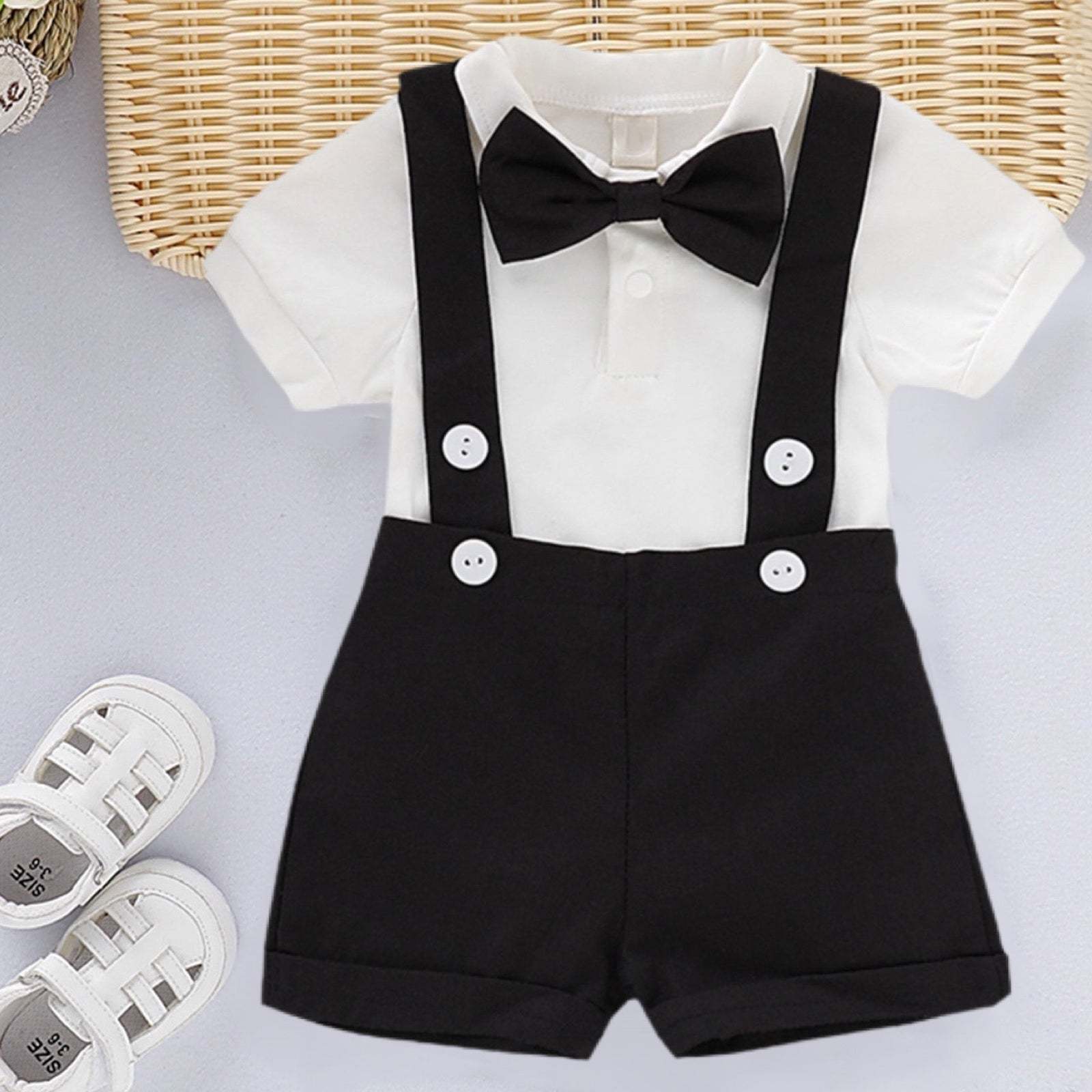 Infant Toddler Boys Easter Outfit, Shirt Shorts Suspenders & Bow Tie