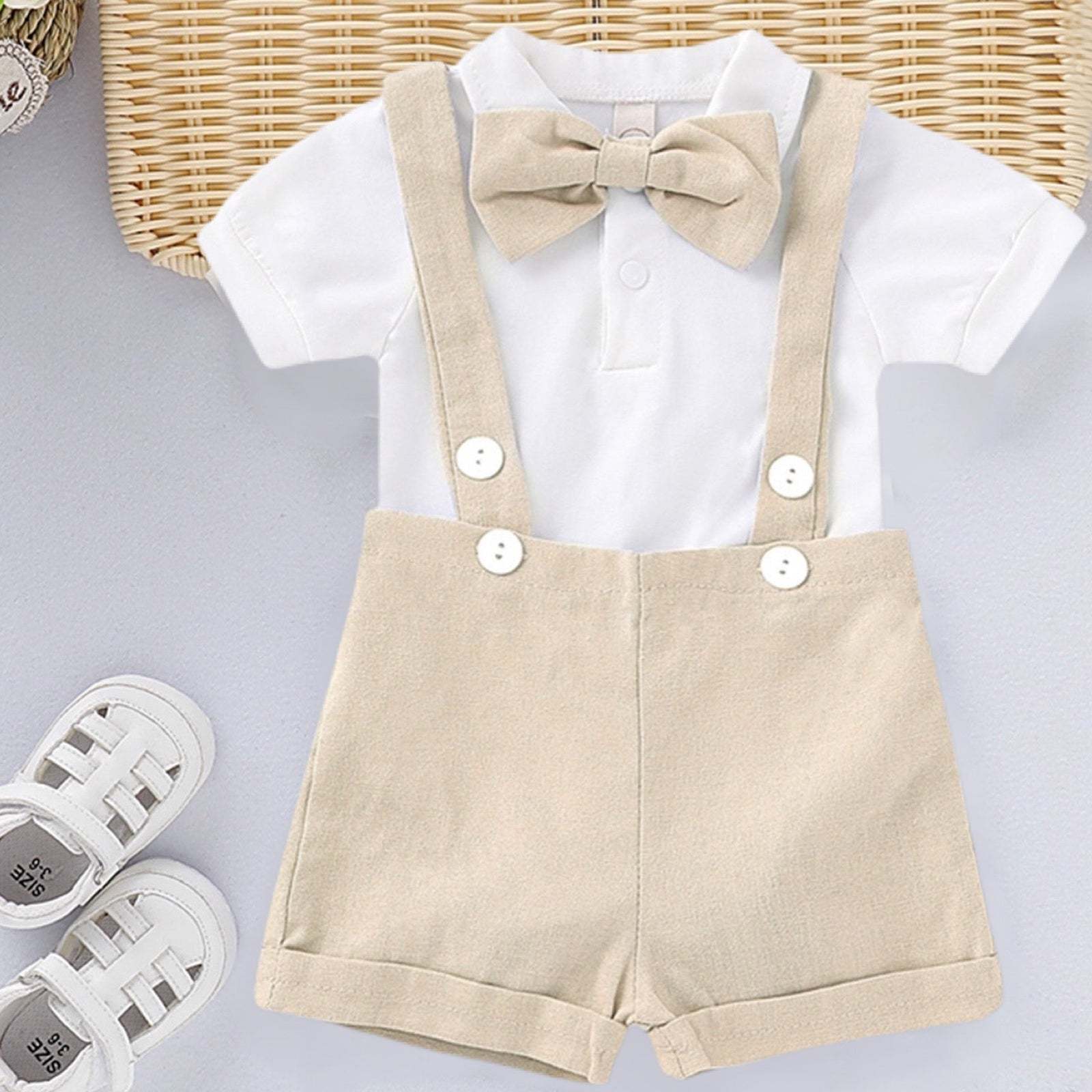 Infant Toddler Boys Easter Outfit, Shirt Shorts Suspenders & Bow Tie