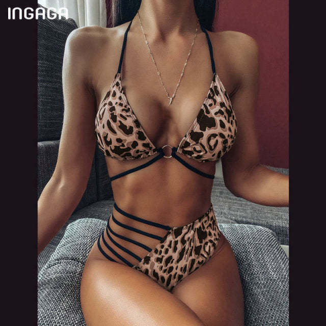 Ladies Split Swimsuit Leopard Bikini